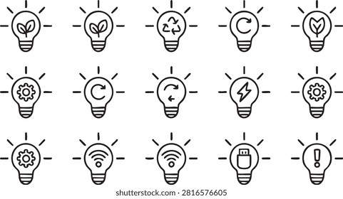 Creative Idea and Smart Energy Outline Icons Featuring WiFi and Automation