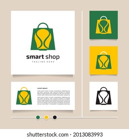 Diseño creativo del logotipo de la tienda inteligente. Icono amarillo verde y vector de diseño de símbolos