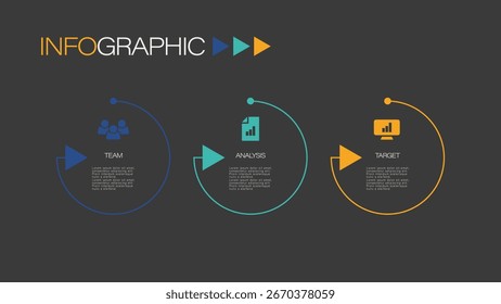 Creative idea solution infographic process diagram. Horizontal timeline with dark background.