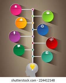 Creative idea speech bubbles. bulbs. time line text box.