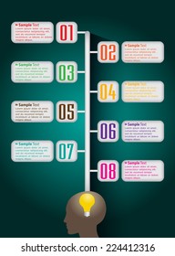Creative idea speech bubbles. bulbs. time line text box.