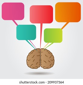 Creative idea speech bubbles, colorful text box. brain.