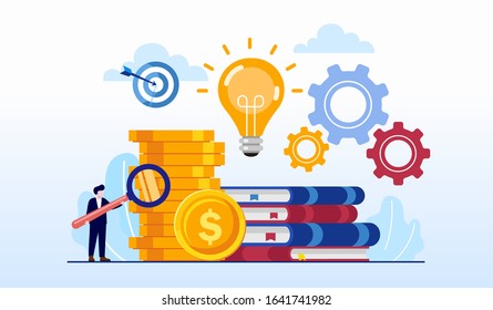 Creative idea with study literature and brainstorming for startup business landing page website illustration flat vector template 