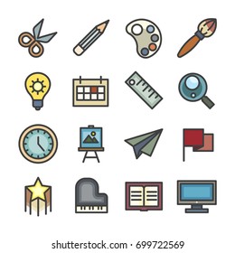 creative idea study workshop line icon set vector vintage style color