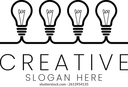 Creative idea symbol four light bulbs connected. Modern design ideal for business concept innovation