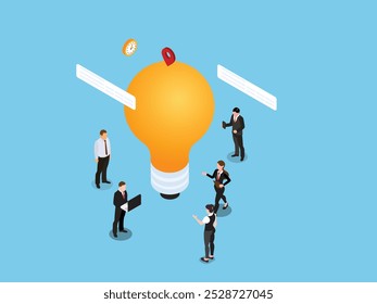 Ideia criativa e colaboração em equipe 3d ilustração vetorial isométrica