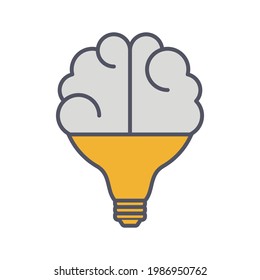 Creative Idea Thin Line Icon.  Brain in lightbulb innovation logo. Vector Illustration EPS10