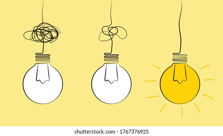 Creative idea thinking outstanding, inspiration, brainstorm, innovation, solution and imagination development. Light bulb with lighting shine icon sign meaning solve the problem. Vector illustration