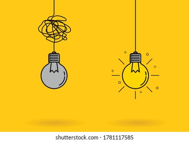 Creative idea thinking outstanding, inspiration, brainstorm, innovation, solution and imagination development. Light bulb with lighting shine icon sign meaning solve the problem. Vector illustration