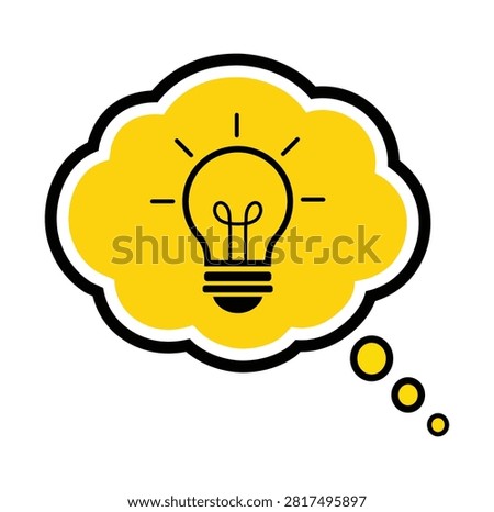 Creative Idea Thought Bubble Icon with Light Bulb, Yellow Cloud Speech Balloon Vector Illustration. Light bulb idea concept