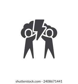 Creative idea vector icon. Two person with cloud and lightning filled flat sign for mobile concept and web design. Brainstorming glyph icon. Symbol, logo illustration. Vector graphics