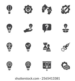 Creative idea vector icons set, modern solid symbol collection, filled style pictogram pack. Signs, logo illustration. Set includes icons as problem solving, lightbulb, brainstorming, presentation