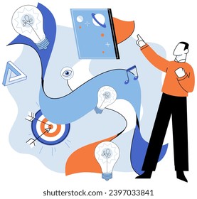 Ilustración vectorial de idea creativa. El negocio de la fusión y la creatividad dan como resultado el desarrollo ideas únicas y comercializables El concepto de la idea creativa subraya la importancia del pensamiento creativo