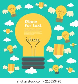 Creative idea vector illustration with lamp, pencil, info-graphic, icons. Modern vector design element on color background