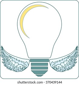 Creative idea vector illustration with lamp and wings. Modern vector design element on color background