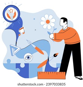 Ilustración vectorial de idea creativa. La planificación estratégica y el pensamiento creativo son esenciales para convertir la idea conceptual en un emprendimiento empresarial exitoso La metáfora de la idea creativa ilustra