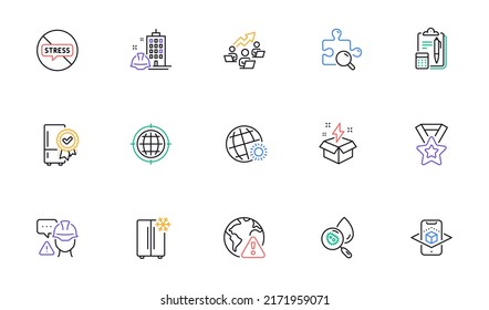 Kreative Idee, Sieger Band und Internet-Warnzeile Symbole für Website, Druck. Sammlung von Suchpuzzle, Weltwetter, Teamwork Diagramm Symbole. Bauernwarnung, Seo Internet. Vektorgrafik