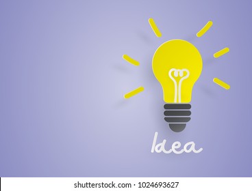 creative idea.Concept idea and innovation with paper light bulb on blue background.digital craft.paper art and craft style.