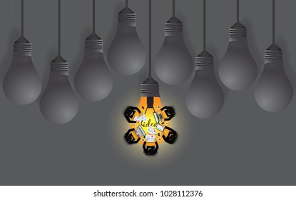Creative ideas about the lamp. Different and distinctive lamps are lined in a vignette on a gray background. Businessmen help to brainstorm modern idea concept. idea are competing for business success