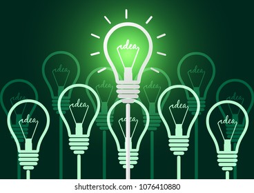 Creative ideas about the lightbulb. on green background. The show featured in different in the business. Success. leadership. Vector illustrations