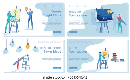 Creative Ideas for Business Suggestion and Finding Way for Strategy Realization Set. Mediation between Novice Entrepreneurs and Investors, Startup Supporting Services. Flat Vector Illustration.