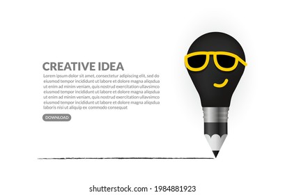 Creative ideas concept background, Pencil drawing light bulb character with sunglasses
