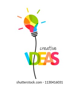 Creative ideas concept with colorful lightbulb. Integrated text and lettering with multiply blend mode.