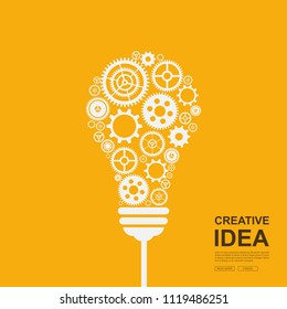 Creative ideas concept. Light bulb with a driven gear cog represents an initiative. Open vision lead to success. Vector illustrations.