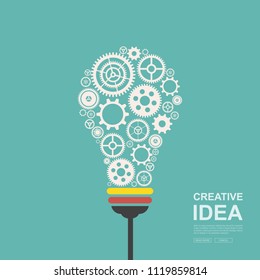 Creative ideas concept. Light bulb with a driven gear cog represents an initiative. Open vision lead to success. Vector illustrations.
