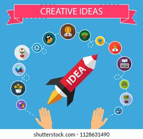 Creative ideas flat icons concept. Vector illustration. Element template for design.