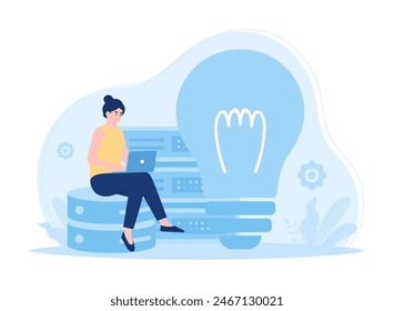 Creative ideas and imagination in a light bulb as a metaphor and big data trending concept flat illustration