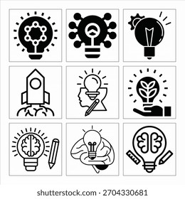 Kreative Ideen Innovation und Entwicklung Symbole für den Erfolg von Unternehmensgründungen