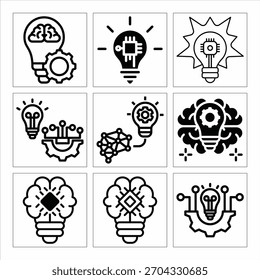 Creative Ideas and Innovative Solutions in Technology Vector Black Icons