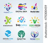 Creative ideas logo set, Brand identity collection for kids, education ,ecology, learning, people, family, social media, vector template.