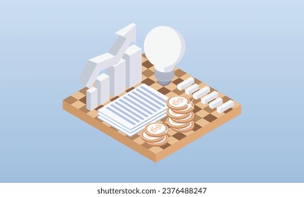 Ideas creativas para una nueva gestión financiera.sobre fondo azul.Diseño 3D.diseño vectorial isométrico Ilustración.