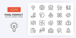 Creative Ideas And Solutions, Thin Line Icon Set. Outline Symbol Collection. Editable Vector Stroke. 256x256 Pixel Perfect Scalable To 128px, 64px...