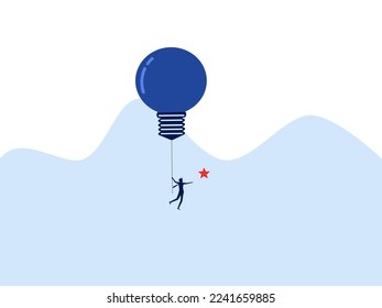 Creative ideas and success. Businessman drifting with thoughts to catch stars