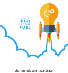 Creative ideas is your fuel. Flat design colorful vector illustration concept for creativity, big idea, creative work, starting new project.