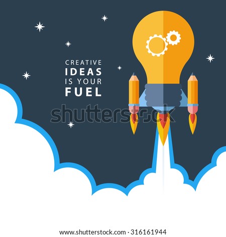 Creative ideas is your fuel. Flat design colorful vector illustration concept for creativity, big idea, creative work, starting new project.
