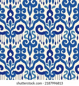 Creative ikat vector seamless pattern. Ethnic style woven pattern. Uzbek modern ornament. Asian traditional textile design. Modern ikat endless tile.