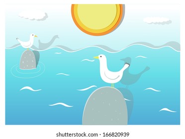 Creative illustration about sea, recreation, summer and travel, vector paper applique