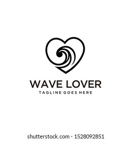 Creative illustration abstract sea wave Logo Template with heart sign