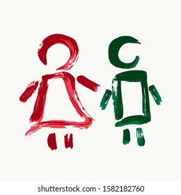 Creative illustration, acrylic paints. Abstract sanitary icon vector pictogram. WC toilet sign