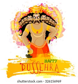 Creative illustration of angry Ravana with ten heads on floral decorated background for Indian festival, Happy Dussehra celebration.