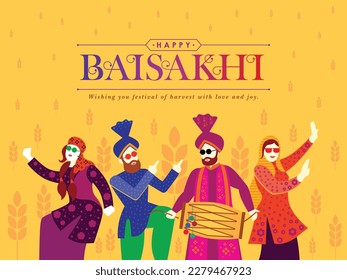 Creative illustration for Baisakhi Festival with typography for flyer, poster, banner etc.