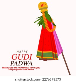 Creative illustration Banner Or Poster of Occasion Gudi Padwa Celebration (Lunar New Year) Background.