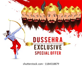 creative illustration banner or template of Happy Dussehra vijayadashmi celebration with Ravana . holiday sale banner or poster with creative background..