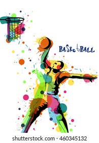 Creative illustration of a Basketball Player with abstract colorful splash, Can be used as Poster, Banner or Flyer design for Sports concept.