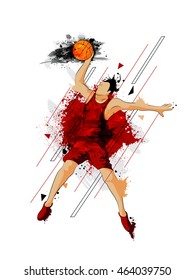 Creative illustration of a Basketball Player with abstract splash, Can be used as Poster, Banner or Flyer design for Sports concept.