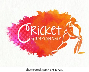 Creative illustration of a batsman in playing action on color splash background for Cricket Championship concept.